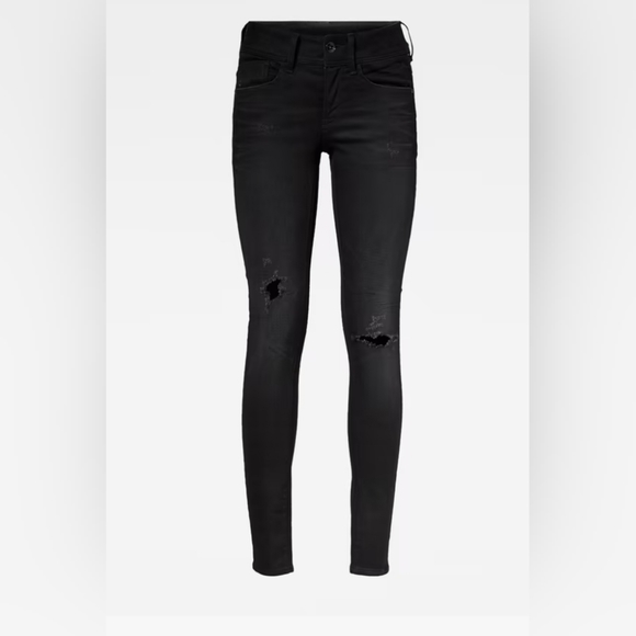 G-Star Lynn Mid Jeans - Black Ripped 26x30 - Picture 4 of 10